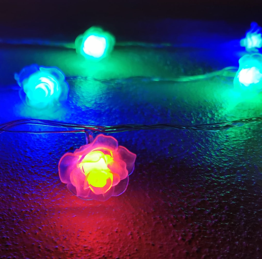 LED Fairy Lights with Flowers 20 pcs. Transparent - Multicolor with Flashing Function (3.5 Meters) | Kalsten