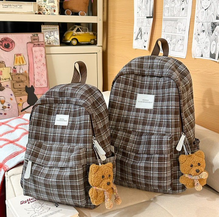 Checked Patterned Casual School Backpack Kalsten