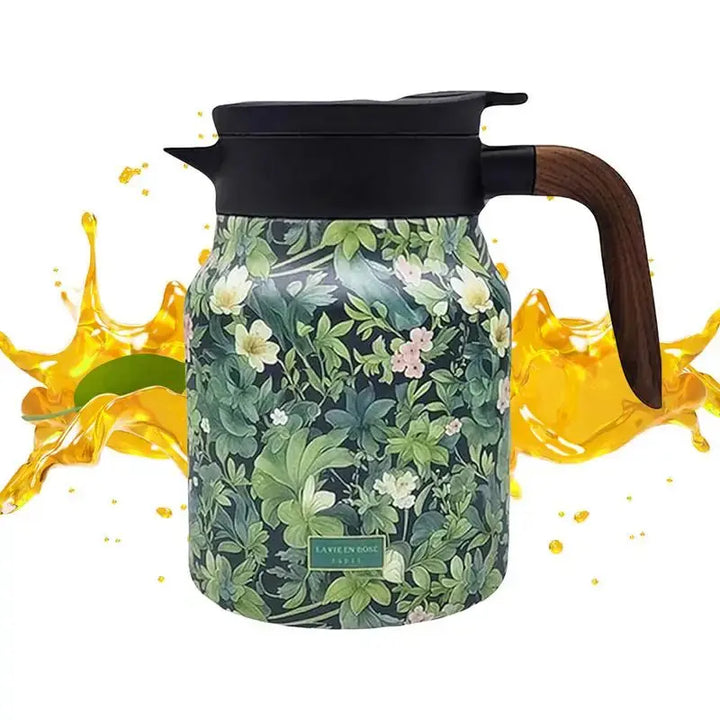 Kalsten | Floral Stainless Steel Teapot with Strainer - 1000ml Vintage Elegance