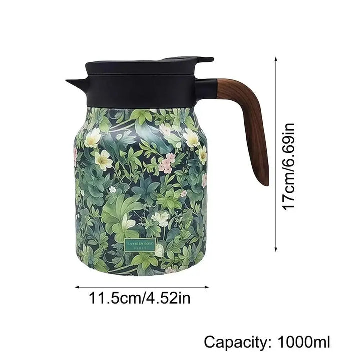 Kalsten | Floral Stainless Steel Teapot with Strainer - 1000ml Vintage Elegance