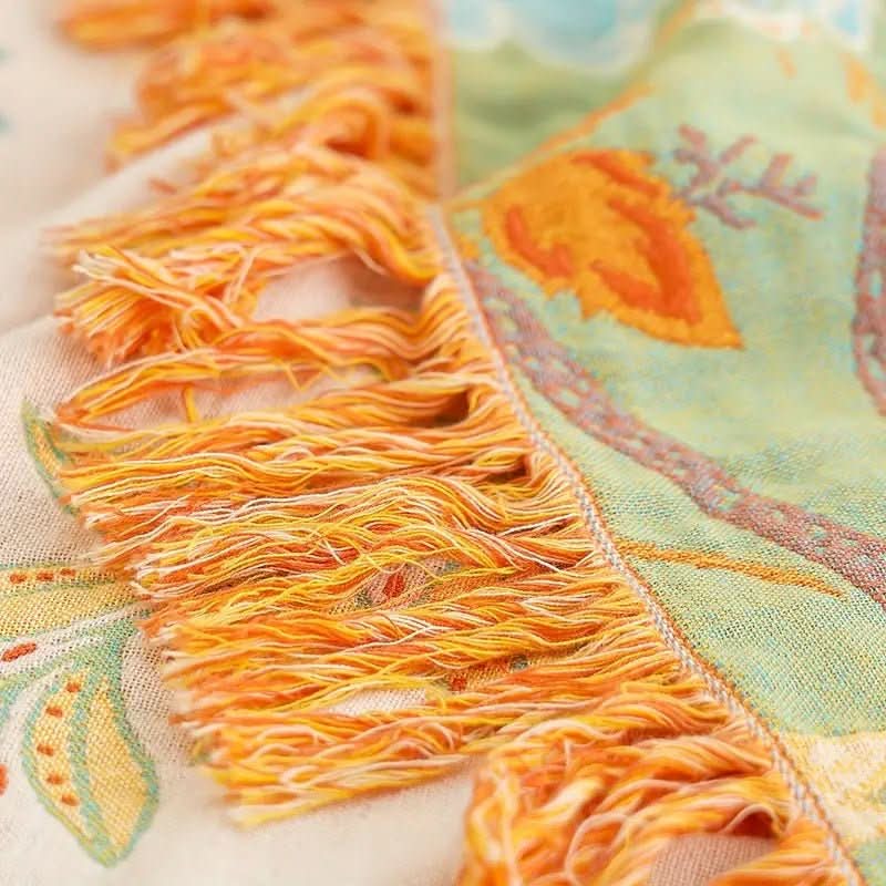 Skanto | Tie-Dye Cotton Blanket with Jacquard and Boho Pattern
