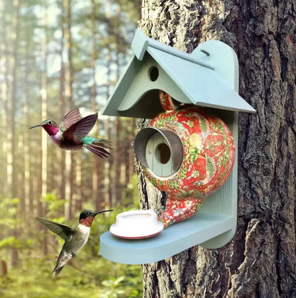 BowLift | Teapot Birdhouse | Hand-Painted Resin | Weather-Resistant Outdoor Garden Decoration