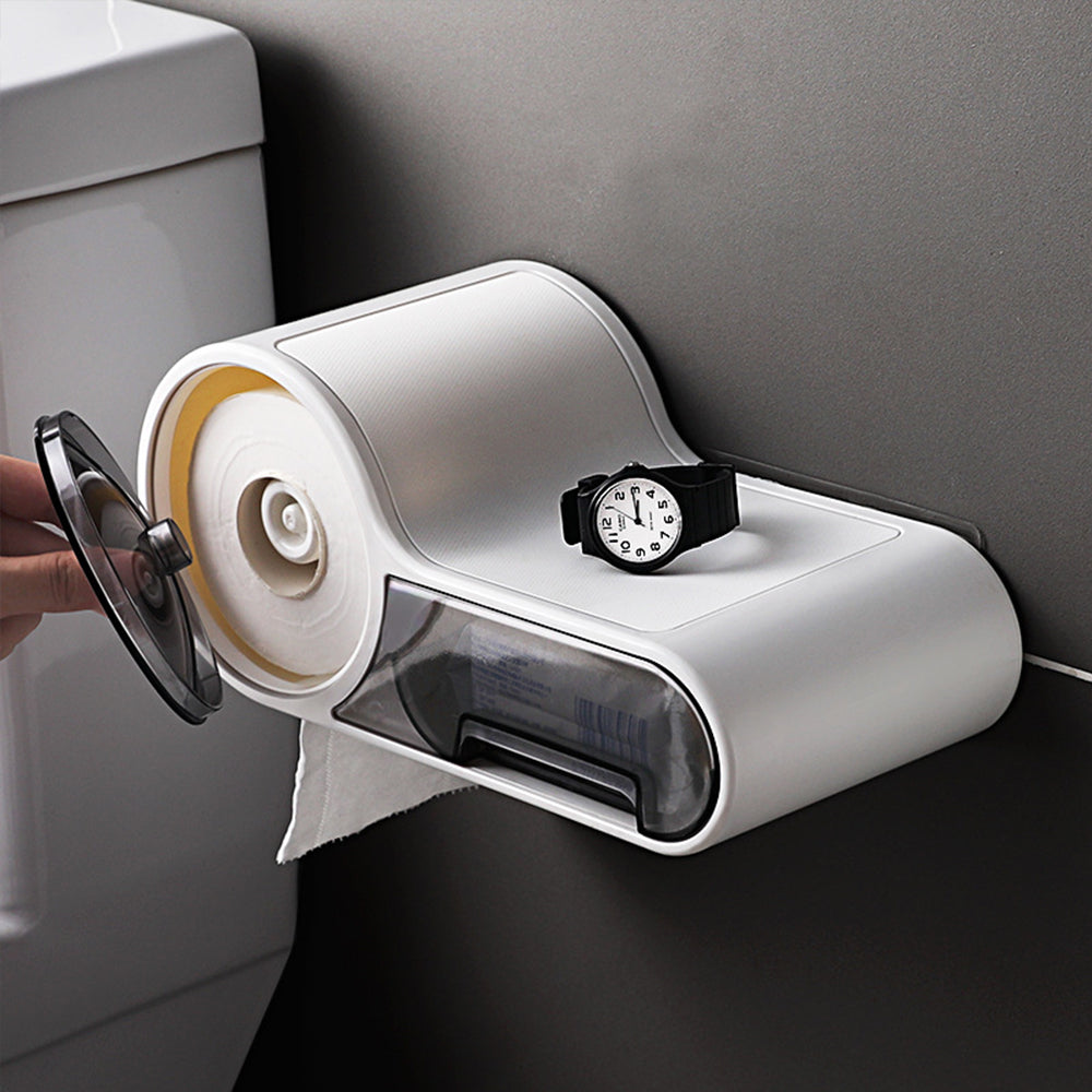 DroogHoud Self-Adhesive Toilet Paper Holder – Waterproof Wall Solution with Extra Storage Space | Kalsten