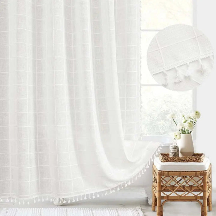 Kalsten | Boho-Linen Shower Curtain with Tassels