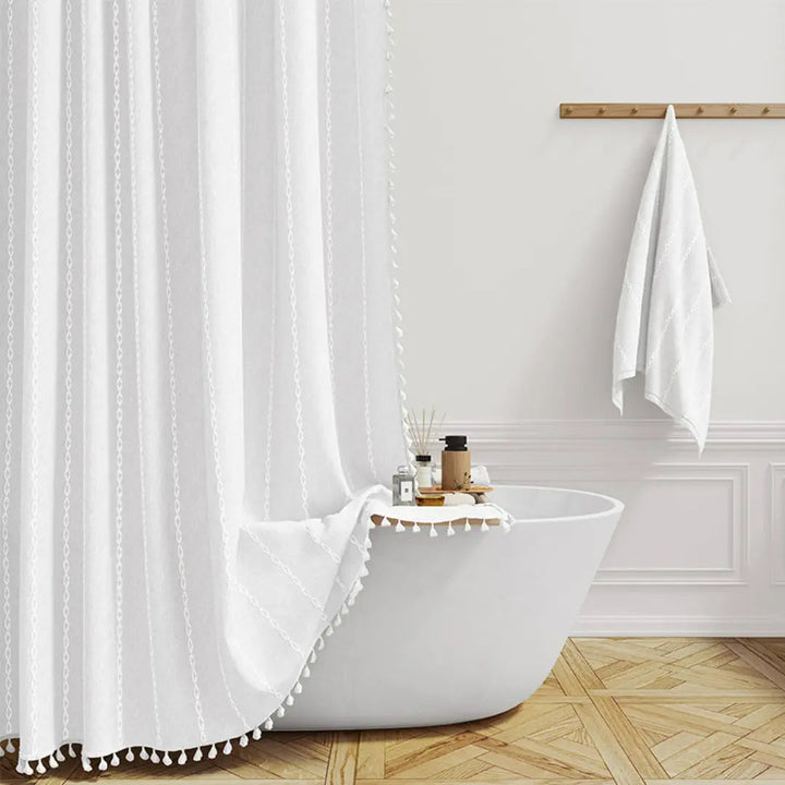Kalsten | Boho-Linen Shower Curtain with Tassels
