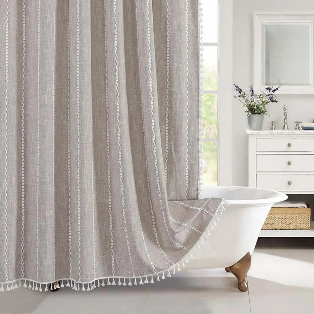 Kalsten | Boho-Linen Shower Curtain with Tassels
