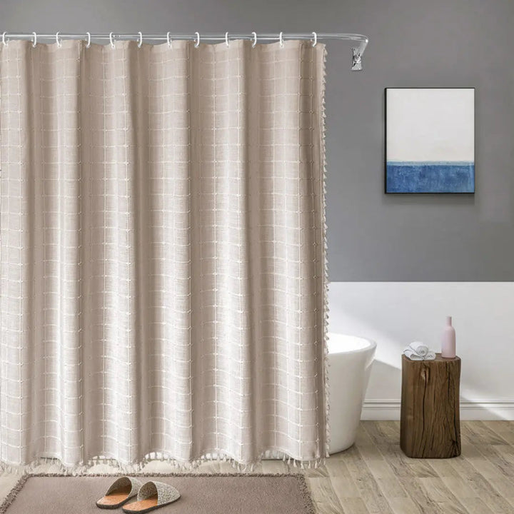 Kalsten | Boho-Linen Shower Curtain with Tassels