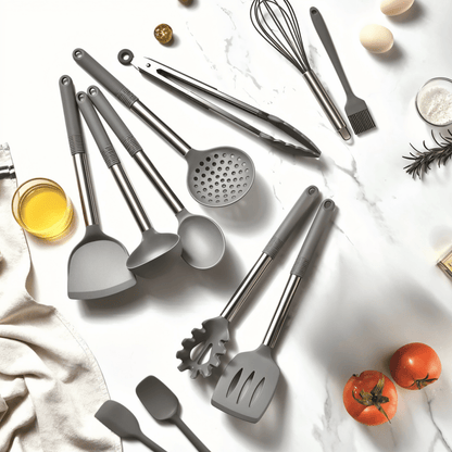 BowLift | 12-piece silicone kitchen utensils set with stainless steel handles