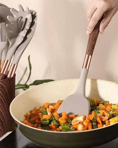 Skanto | Elegant Silicone Utensil Set with Wood-Design Handles