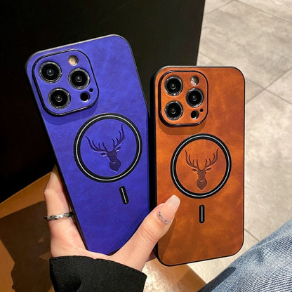 Skanto | Luxury Deer Leather Apple iPhone Case | Magnetic Phone Case, Wireless Case, MagSafe, Wireless Charging, Protective Case, Cover for iPhone 15, 14, 13 Pro Max Plus