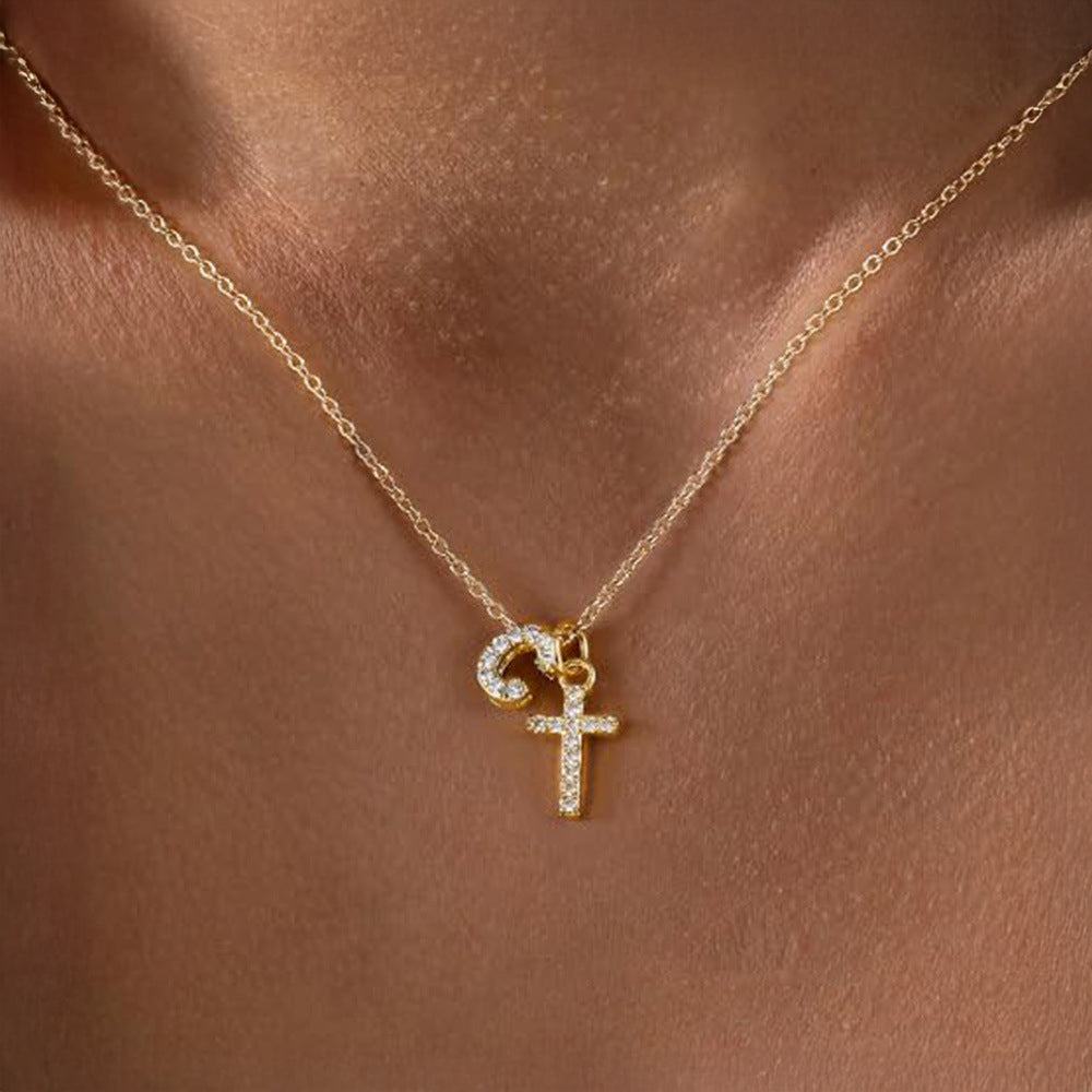 Kalsten | Dainty Diamond Initial & Cross Necklace