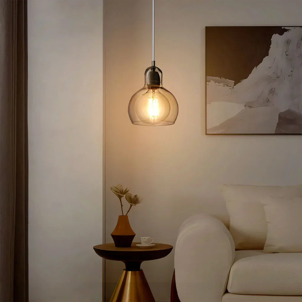 Pendant Light Glass 8 in Clear Warm Glow Living Room Bedroom Dining Room Hanging Lamp | Kalsten