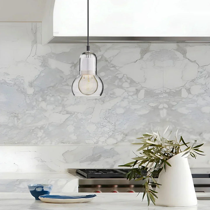 Pendant Light Glass 8 in Clear Warm Glow Living Room Bedroom Dining Room Hanging Lamp | Kalsten