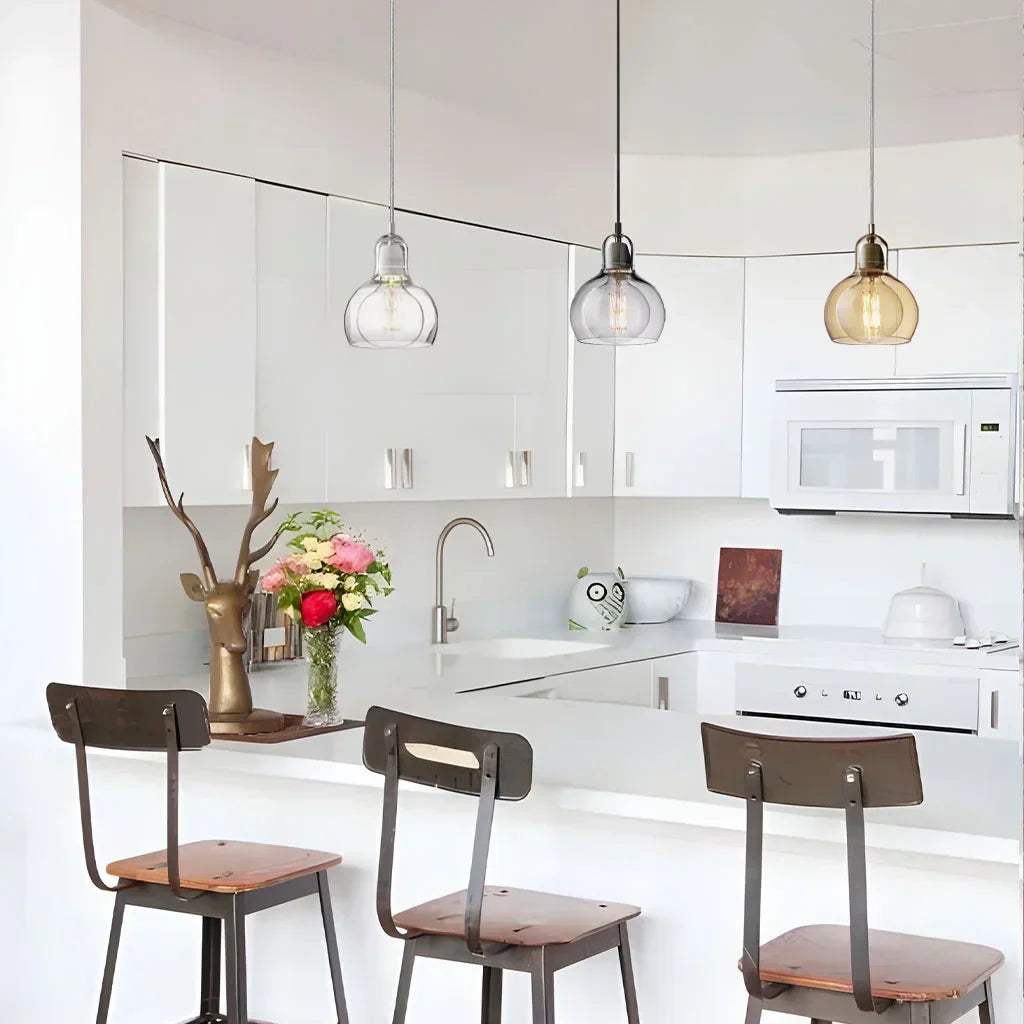Pendant Light Glass 8 in Clear Warm Glow Living Room Bedroom Dining Room Hanging Lamp | Kalsten