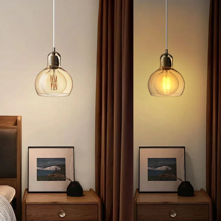Pendant Light Glass 8 in Clear Warm Glow Living Room Bedroom Dining Room Hanging Lamp | Kalsten