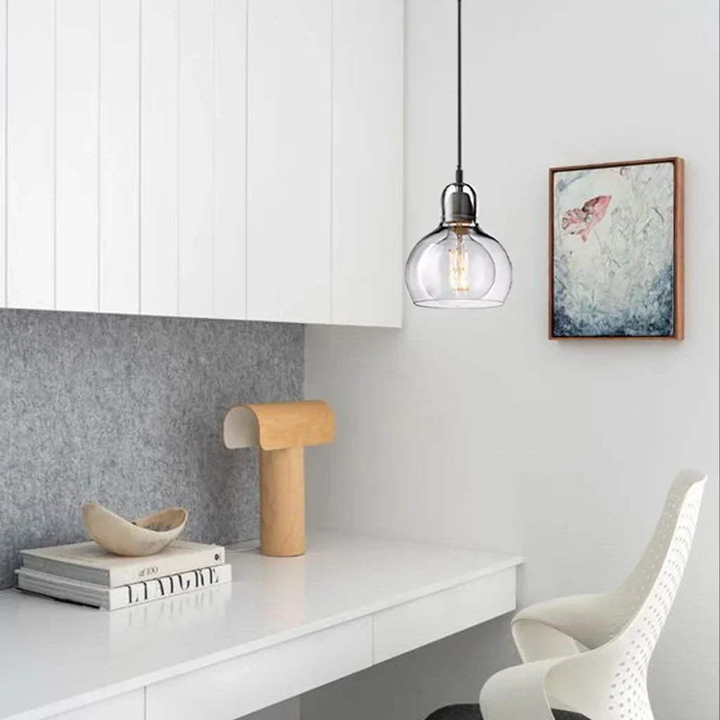 Pendant Light Glass 8 in Clear Warm Glow Living Room Bedroom Dining Room Hanging Lamp | Kalsten
