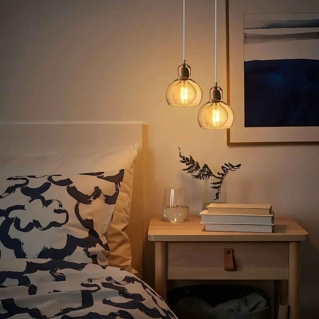 Pendant Light Glass 8 in Clear Warm Glow Living Room Bedroom Dining Room Hanging Lamp | Kalsten