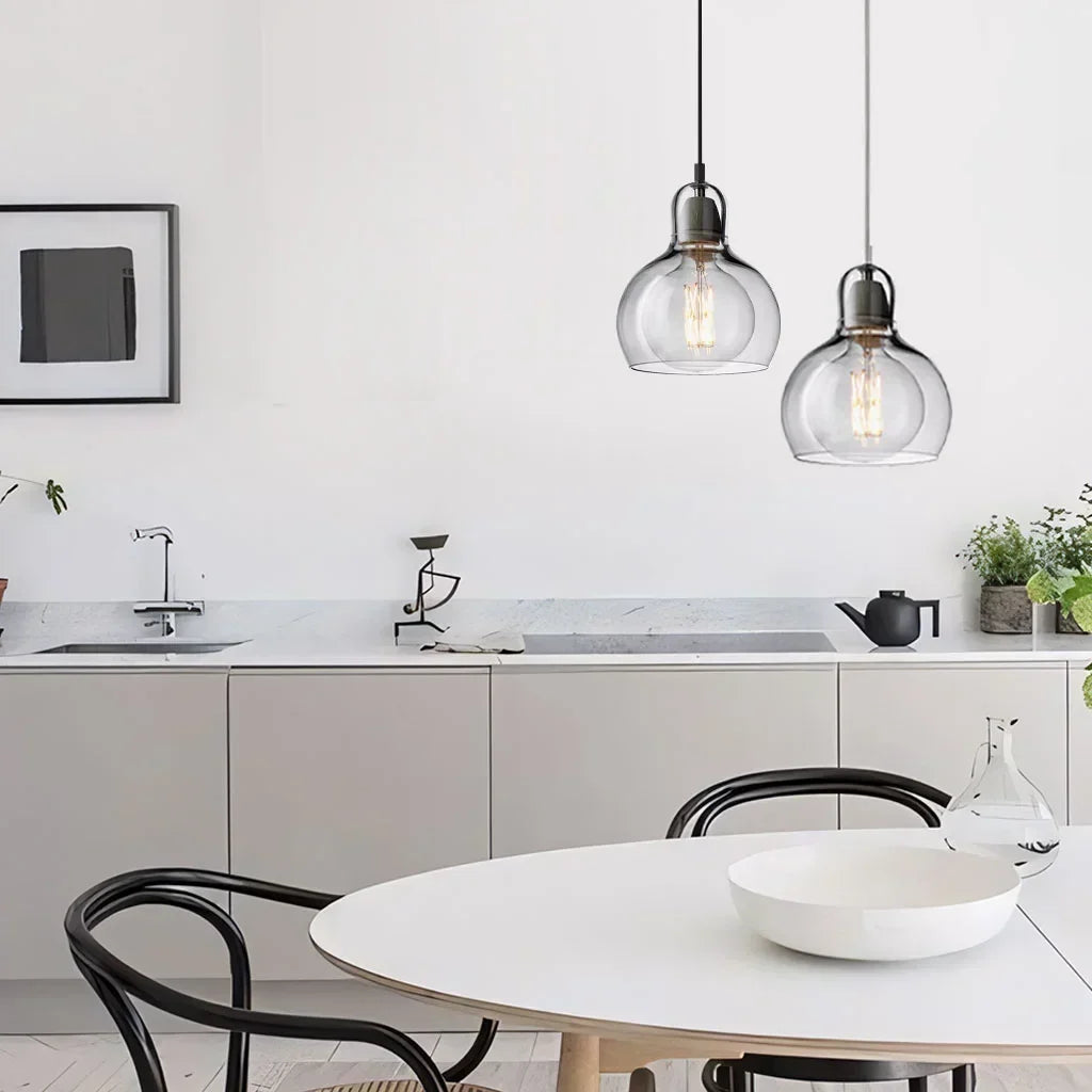 Pendant Light Glass 8 in Clear Warm Glow Living Room Bedroom Dining Room Hanging Lamp | Kalsten