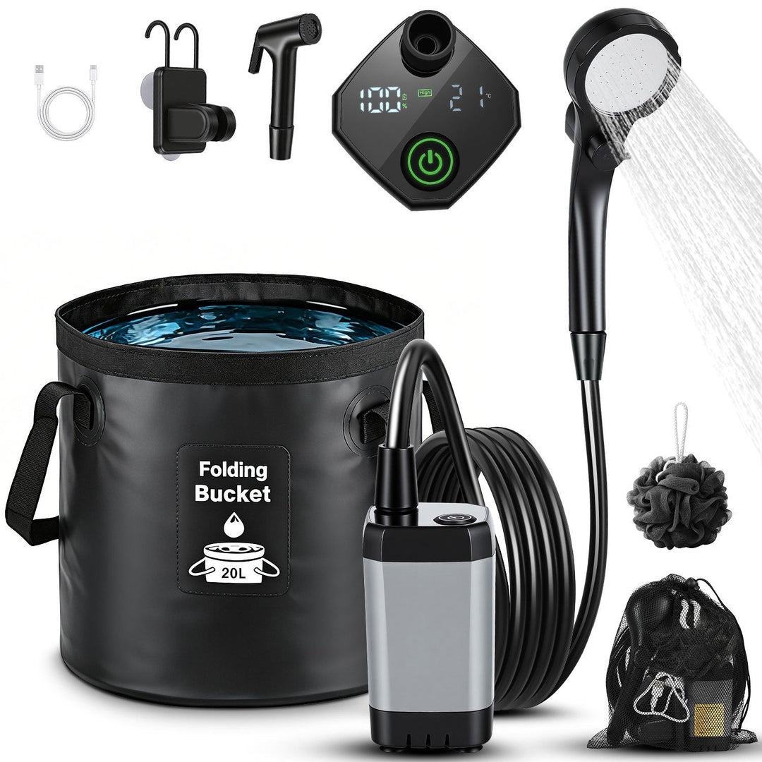 Portable Camping Shower Battery Outdoor Shower with 20L Folding Bucket | Kalsten