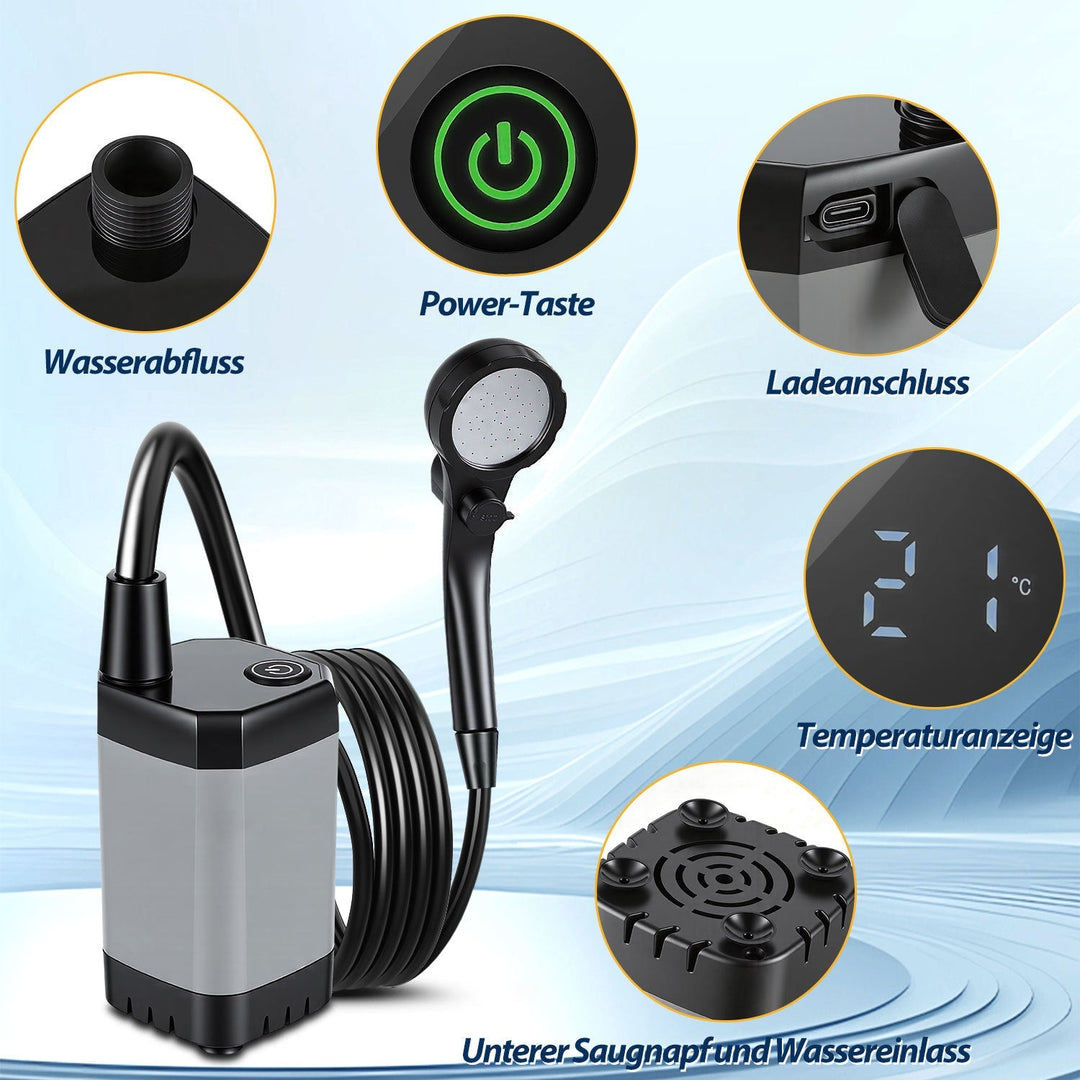 Portable Camping Shower Battery Outdoor Shower with 20L Folding Bucket | Kalsten