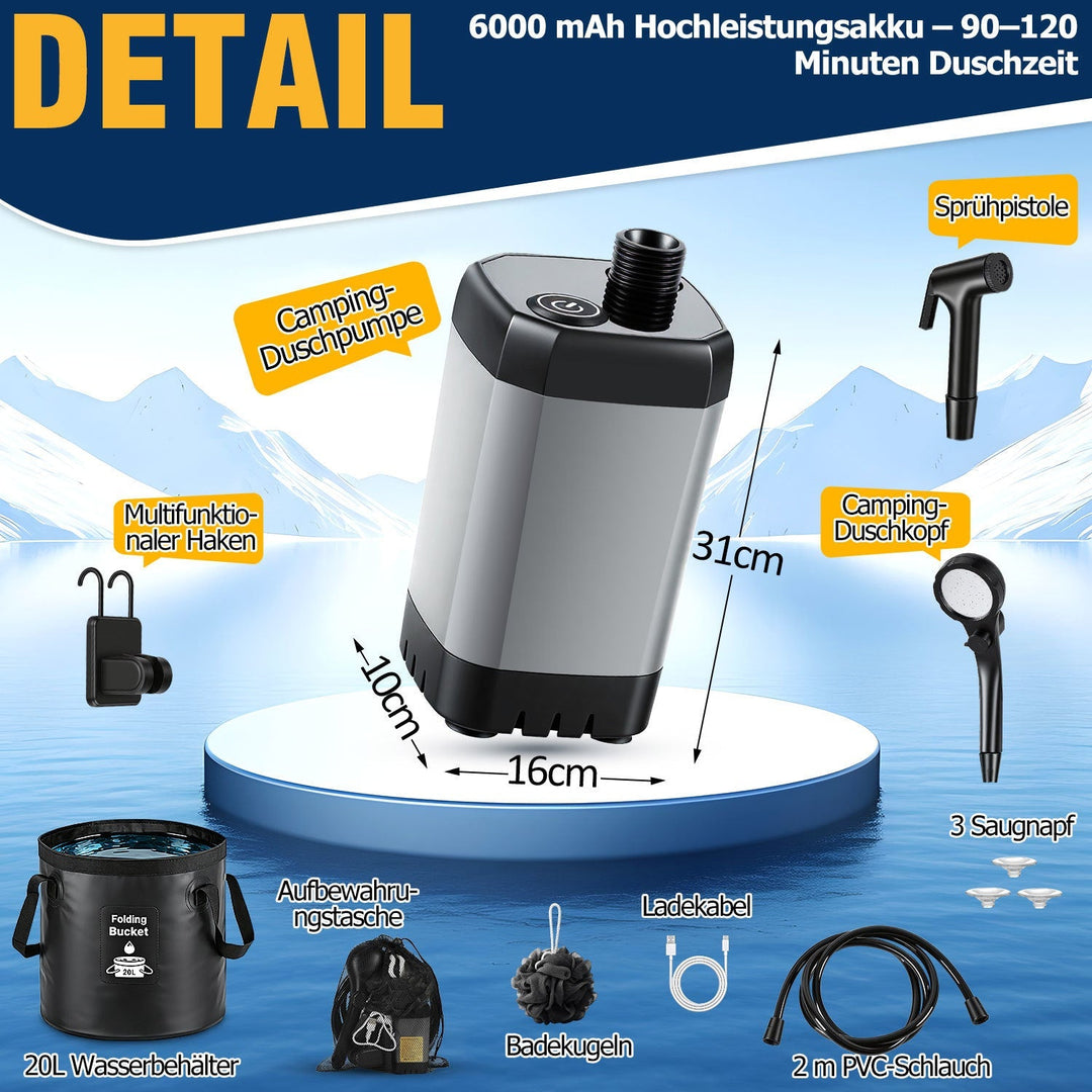 Portable Camping Shower Battery Outdoor Shower with 20L Folding Bucket | Kalsten