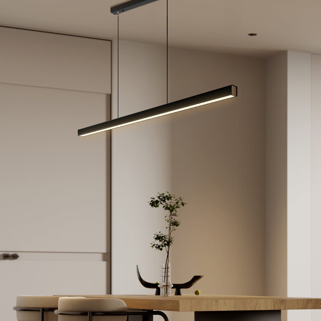 Pendant Light Aluminum Walnut Linear 31.5 in Adjustable Dining Table Kitchen Island Hanging Lamp Stepless Dimmable Modern Design | Kalsten