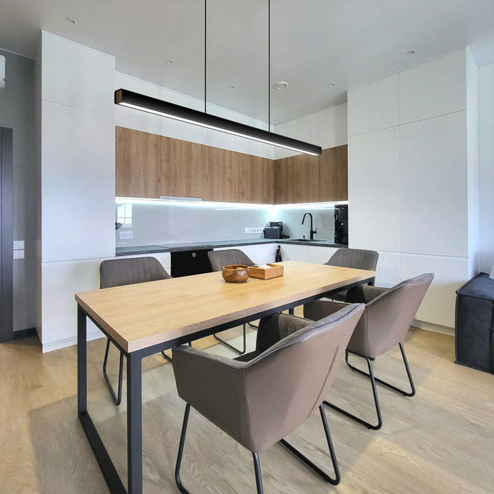 Pendant Light Aluminum Walnut Linear 31.5 in Adjustable Dining Table Kitchen Island Hanging Lamp Stepless Dimmable Modern Design | Kalsten
