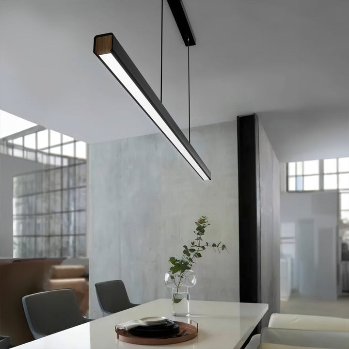 Pendant Light Aluminum Walnut Linear 31.5 in Adjustable Dining Table Kitchen Island Hanging Lamp Stepless Dimmable Modern Design | Kalsten