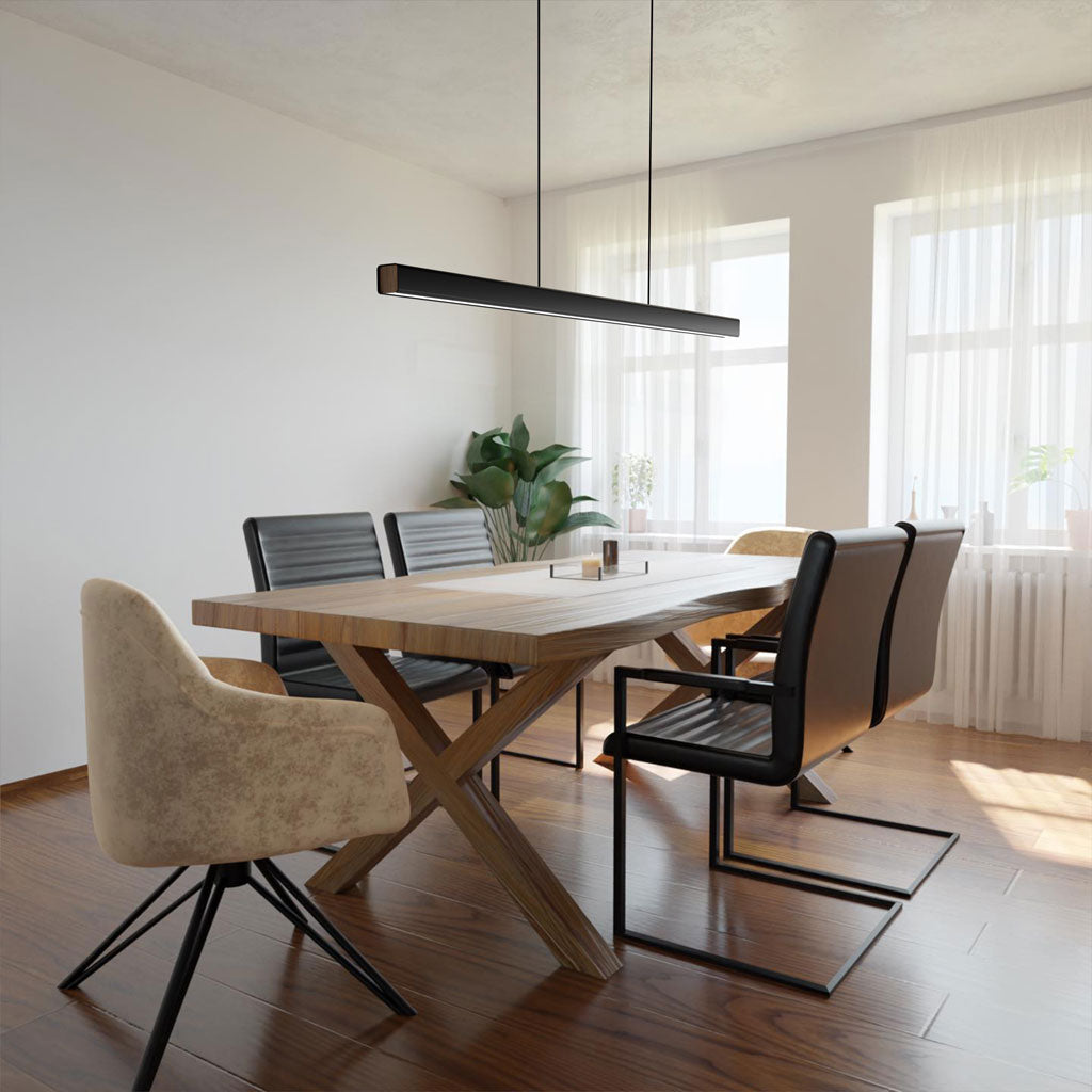 Pendant Light Aluminum Walnut Linear 31.5 in Adjustable Dining Table Kitchen Island Hanging Lamp Stepless Dimmable Modern Design | Kalsten