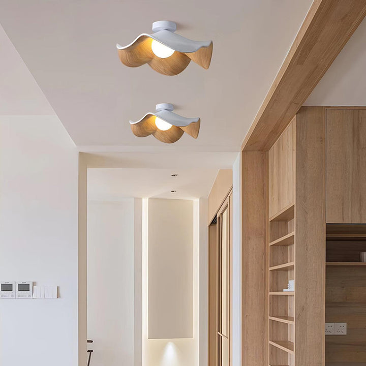 Ceiling Light Resin Wood Grain 11 in Flush Mount Bathroom Hallway Wall Fixture Modern Minimalist | Kalsten