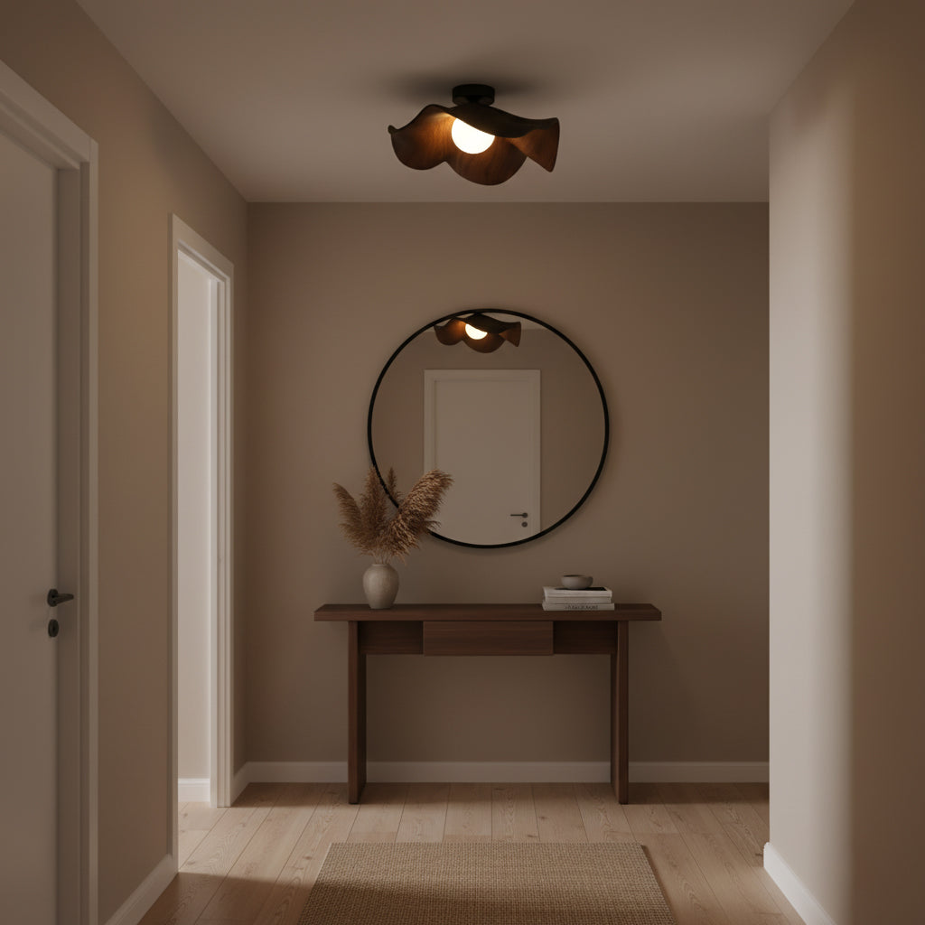 Ceiling Light Resin Wood Grain 11 in Flush Mount Bathroom Hallway Wall Fixture Modern Minimalist | Kalsten