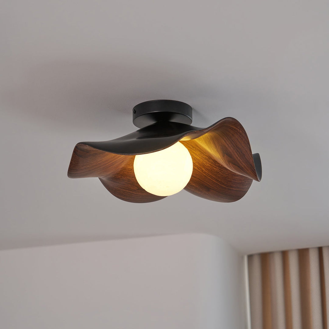 Ceiling Light Resin Wood Grain 11 in Flush Mount Bathroom Hallway Wall Fixture Modern Minimalist | Kalsten