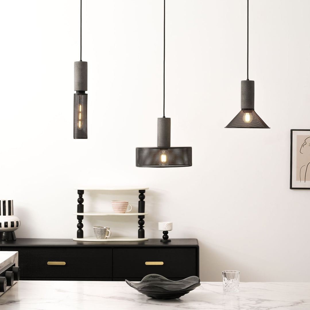 Pendant Light Cement Metal 9.8 in Adjustable Indoor Ceiling Lamp Black Grey Dining Kitchen Bedroom Accent | Kalsten