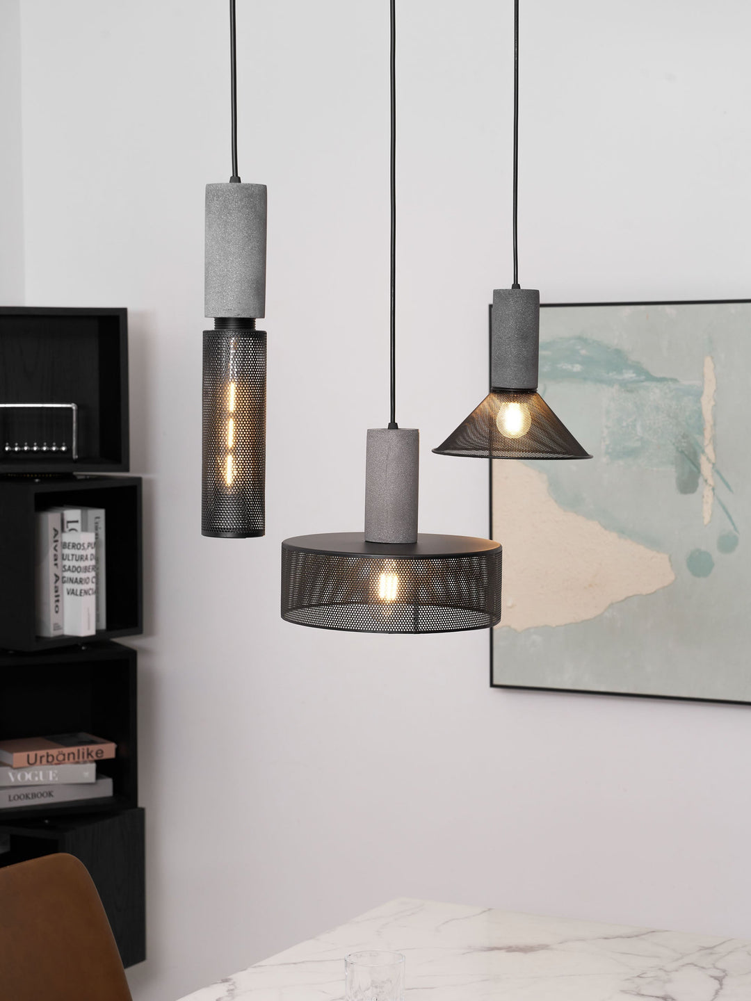 Pendant Light Cement Metal 9.8 in Adjustable Indoor Ceiling Lamp Black Grey Dining Kitchen Bedroom Accent | Kalsten