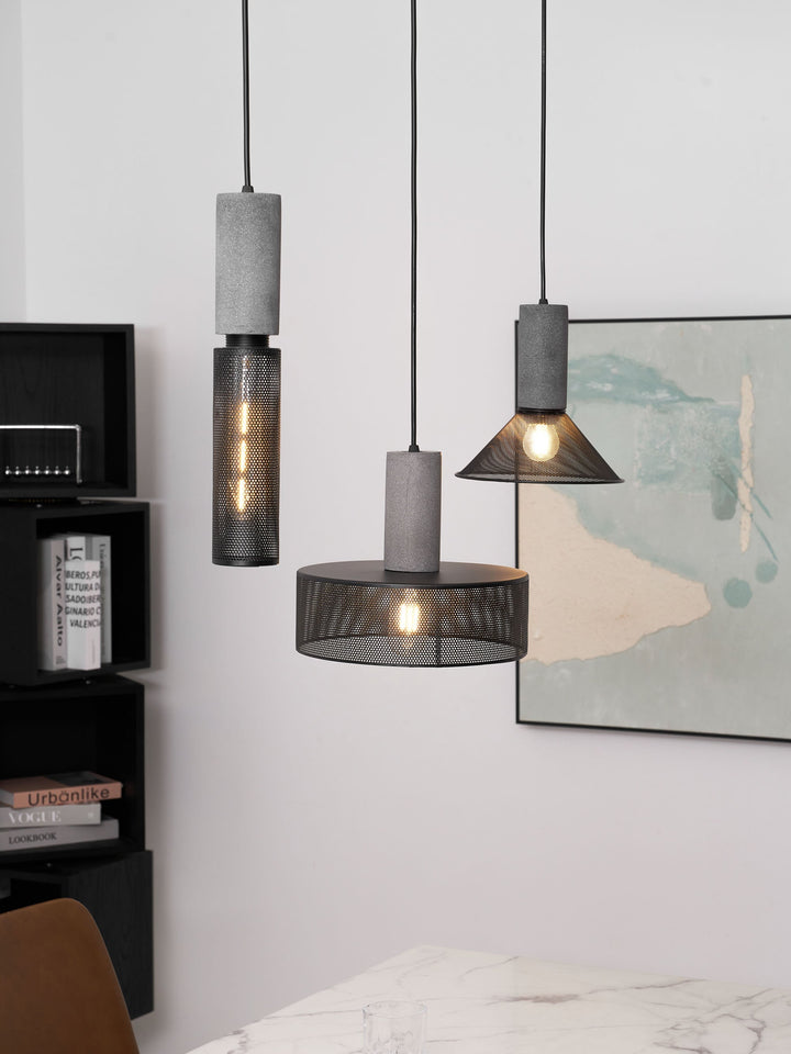 Pendant Light Cement Metal 9.8 in Adjustable Indoor Ceiling Lamp Black Grey Dining Kitchen Bedroom Accent | Kalsten