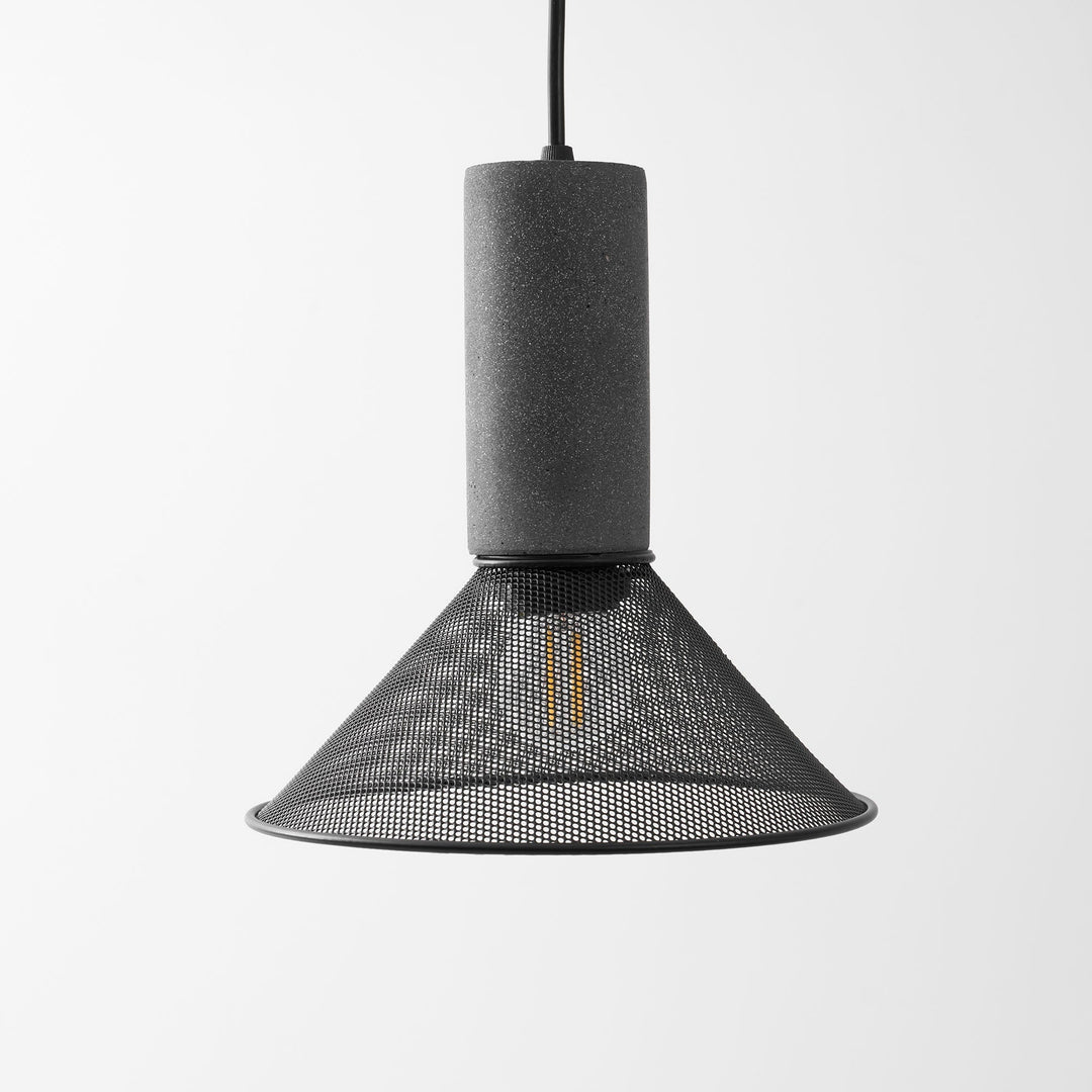 Pendant Light Cement Metal 9.8 in Adjustable Indoor Ceiling Lamp Black Grey Dining Kitchen Bedroom Accent | Kalsten
