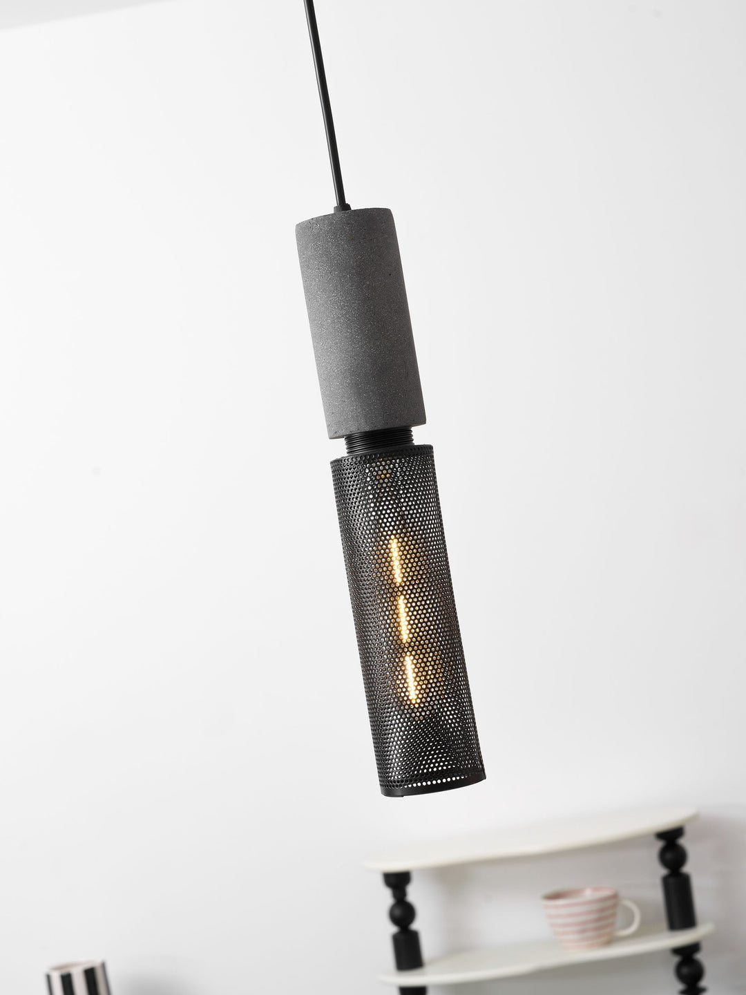 Pendant Light Cement Metal 9.8 in Adjustable Indoor Ceiling Lamp Black Grey Dining Kitchen Bedroom Accent | Kalsten