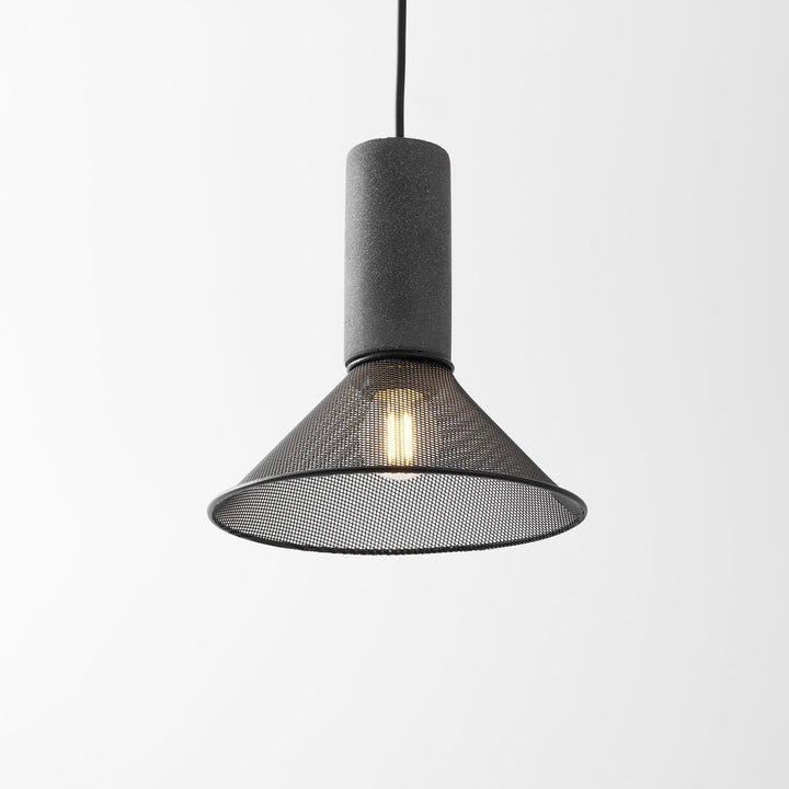 Pendant Light Cement Metal 9.8 in Adjustable Indoor Ceiling Lamp Black Grey Dining Kitchen Bedroom Accent | Kalsten