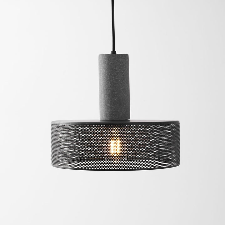 Pendant Light Cement Metal 9.8 in Adjustable Indoor Ceiling Lamp Black Grey Dining Kitchen Bedroom Accent | Kalsten