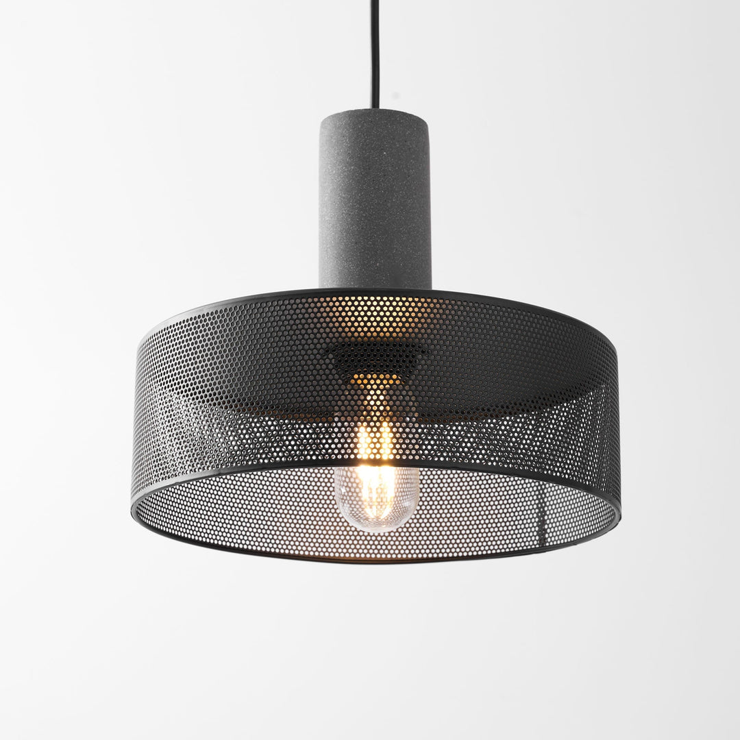 Pendant Light Cement Metal 9.8 in Adjustable Indoor Ceiling Lamp Black Grey Dining Kitchen Bedroom Accent | Kalsten