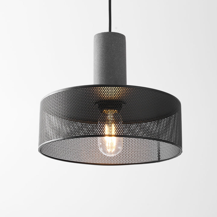 Pendant Light Cement Metal 9.8 in Adjustable Indoor Ceiling Lamp Black Grey Dining Kitchen Bedroom Accent | Kalsten