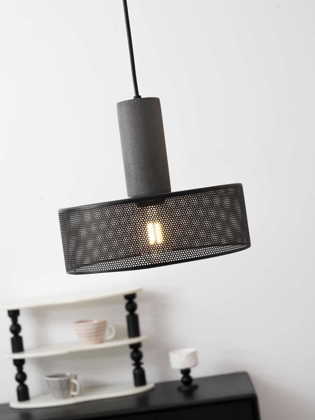 Pendant Light Cement Metal 9.8 in Adjustable Indoor Ceiling Lamp Black Grey Dining Kitchen Bedroom Accent | Kalsten