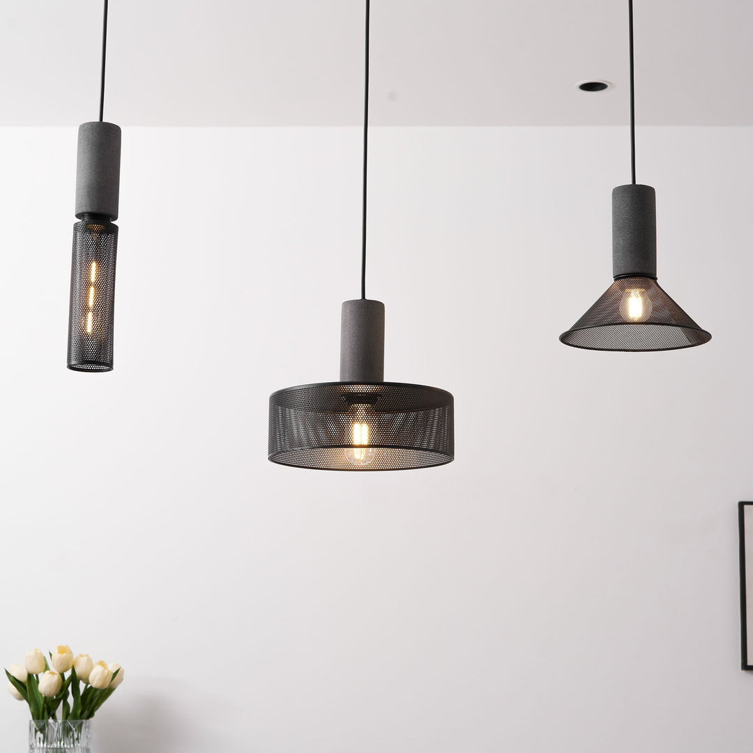 Pendant Light Cement Metal 9.8 in Adjustable Indoor Ceiling Lamp Black Grey Dining Kitchen Bedroom Accent | Kalsten