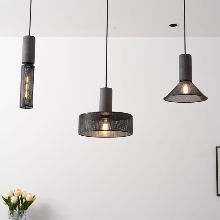 Pendant Light Cement Metal 9.8 in Adjustable Indoor Ceiling Lamp Black Grey Dining Kitchen Bedroom Accent | Kalsten