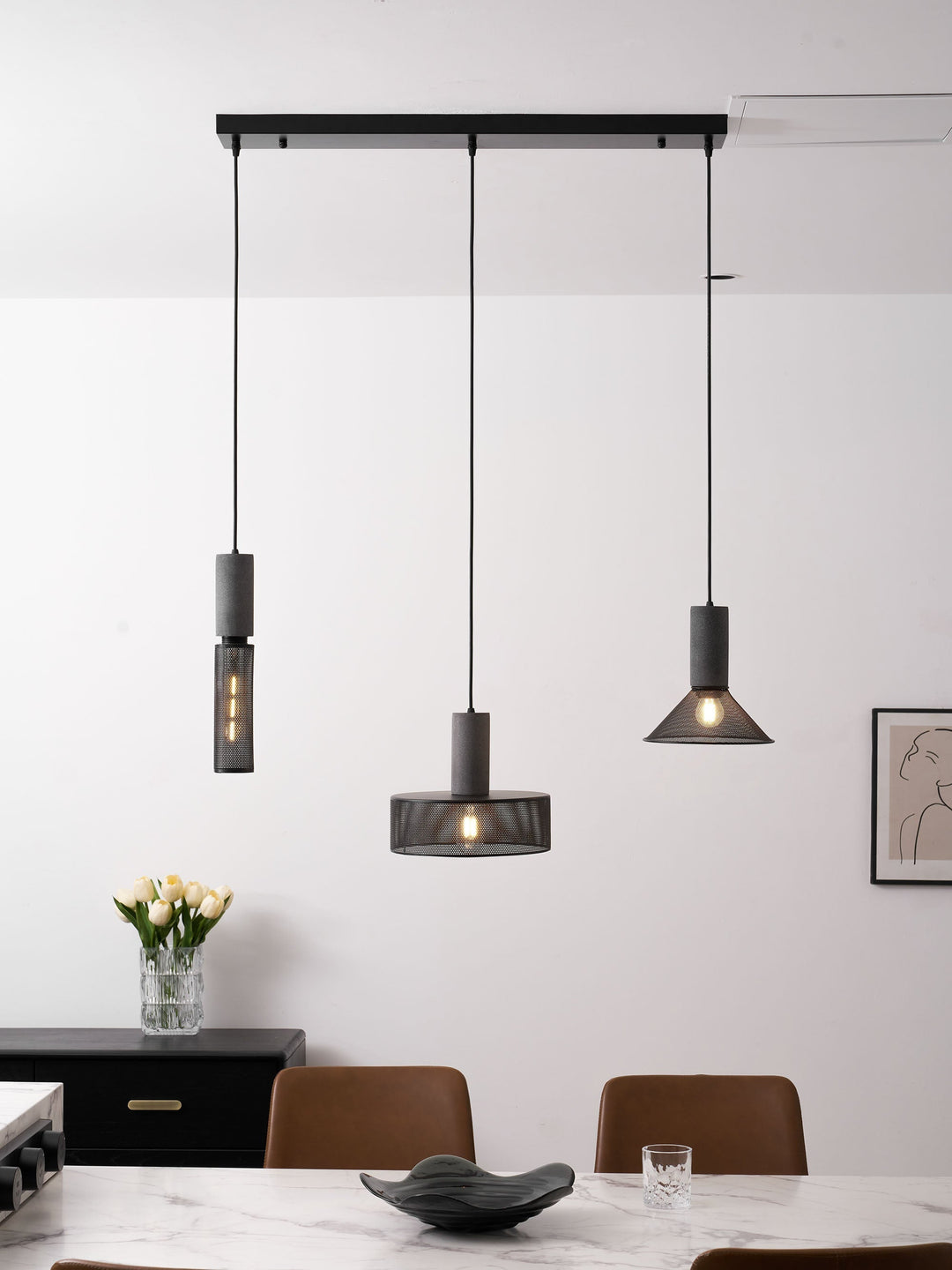 Pendant Light Cement Metal 9.8 in Adjustable Indoor Ceiling Lamp Black Grey Dining Kitchen Bedroom Accent | Kalsten