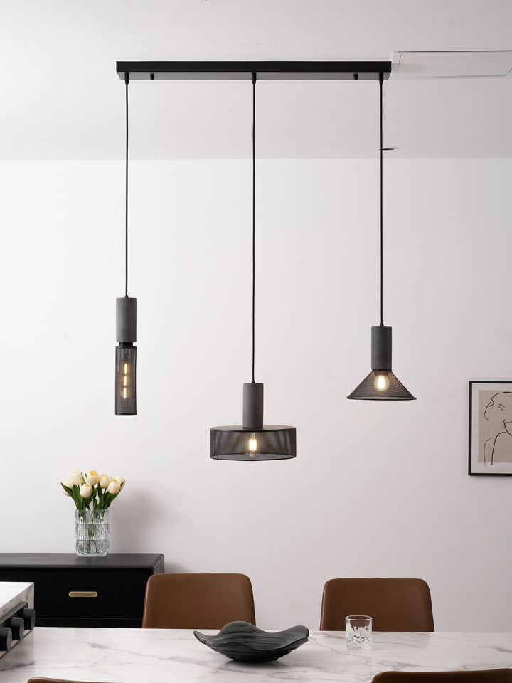 Pendant Light Cement Metal 9.8 in Adjustable Indoor Ceiling Lamp Black Grey Dining Kitchen Bedroom Accent | Kalsten