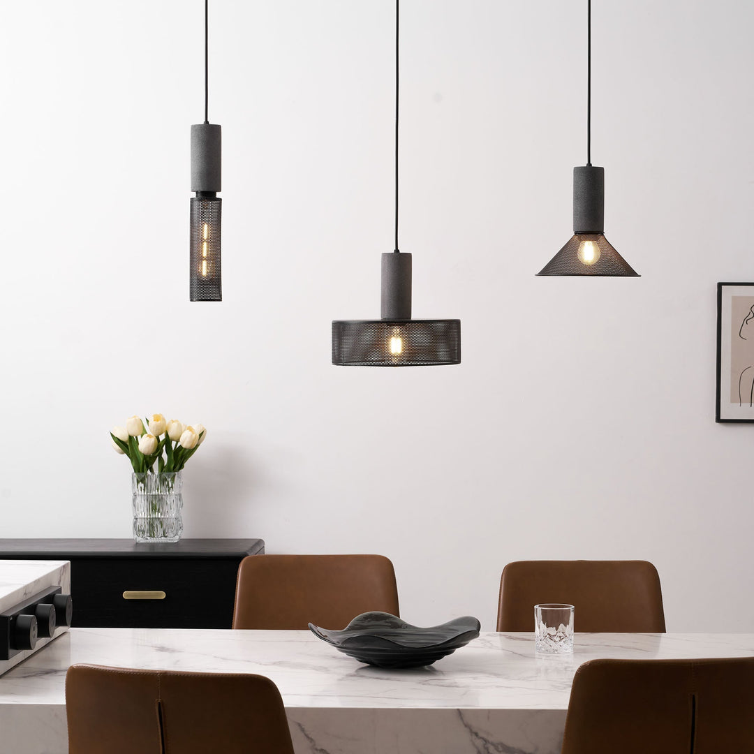 Pendant Light Cement Metal 9.8 in Adjustable Indoor Ceiling Lamp Black Grey Dining Kitchen Bedroom Accent | Kalsten
