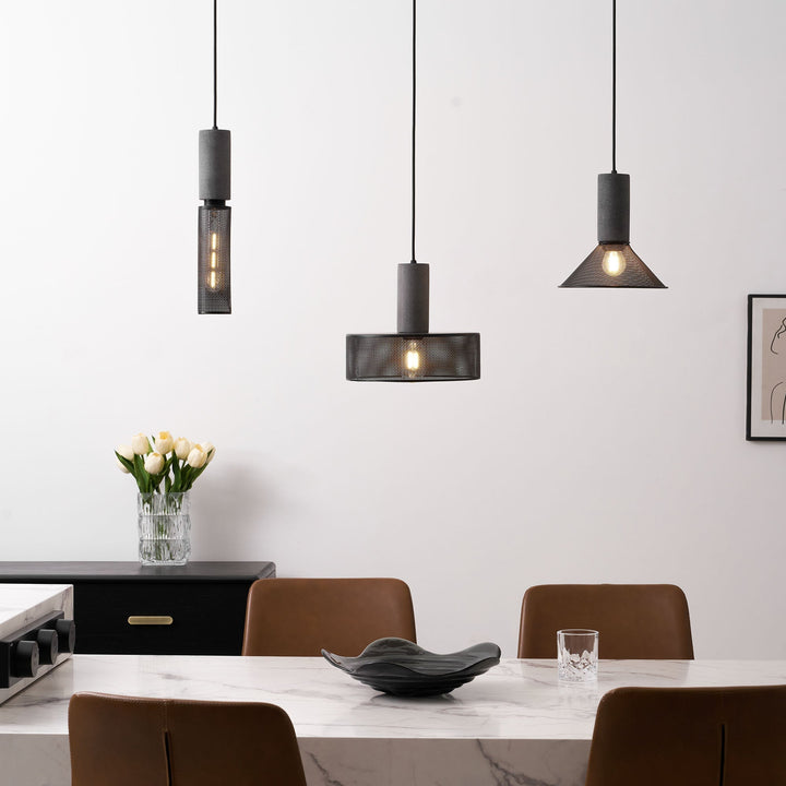 Pendant Light Cement Metal 9.8 in Adjustable Indoor Ceiling Lamp Black Grey Dining Kitchen Bedroom Accent | Kalsten