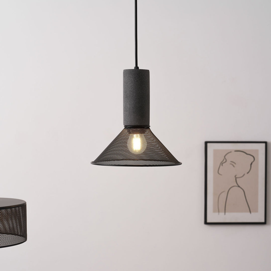 Pendant Light Cement Metal 9.8 in Adjustable Indoor Ceiling Lamp Black Grey Dining Kitchen Bedroom Accent | Kalsten