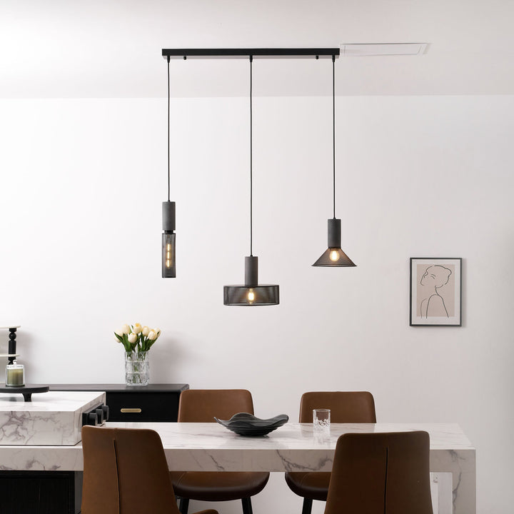 Pendant Light Cement Metal 9.8 in Adjustable Indoor Ceiling Lamp Black Grey Dining Kitchen Bedroom Accent | Kalsten